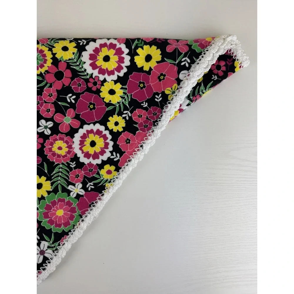Handmade VTG Style Baby Girl Blanket Pink Floral Crochet Boho 70s Gift Receiving